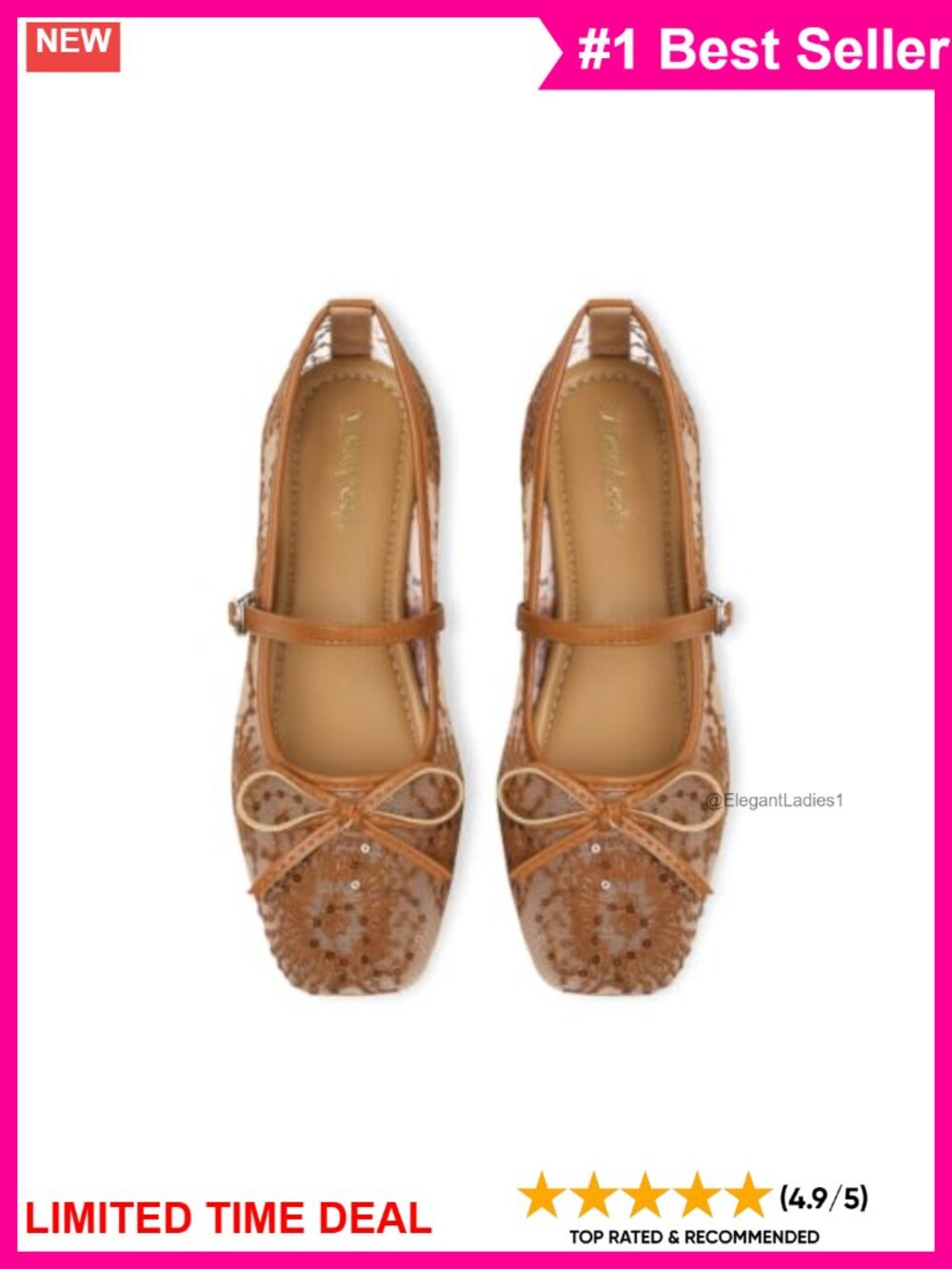 Women's Mesh Mary Jane Ballet Flats Square Toe Buckle Comfort Walking Shoes